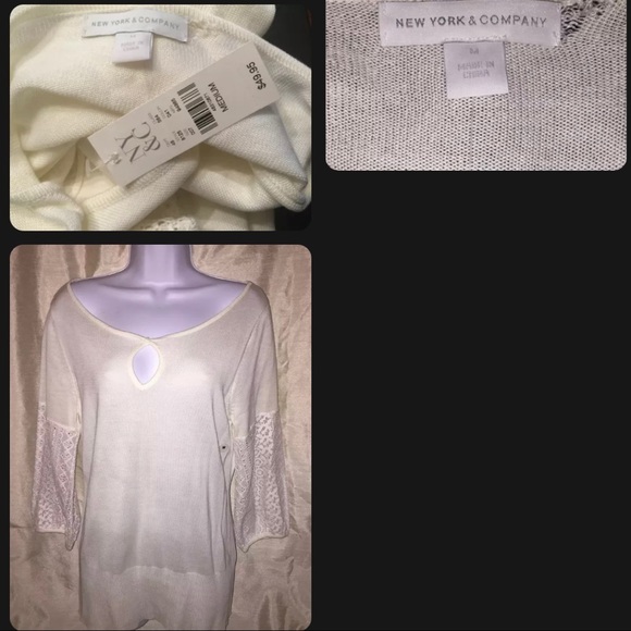 NEW YORK & COMPANY Sweater Lace Sleeve Size M - Picture 2 of 4